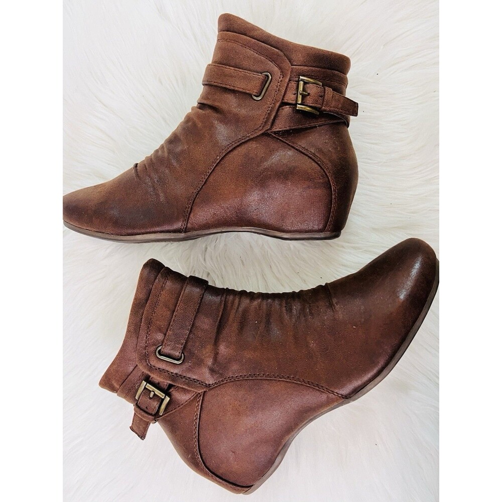 Baretraps Sheigh Brown Ruched Soft Slouchy Comfort Ankle Boots Size 7M